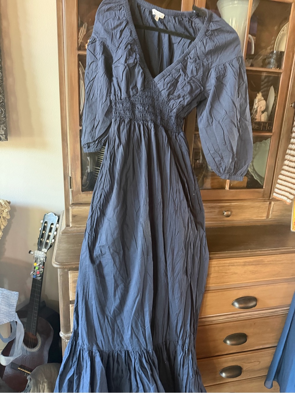 Patrons of Peace Navy Blue Smocked V-Neck Maxi Dress